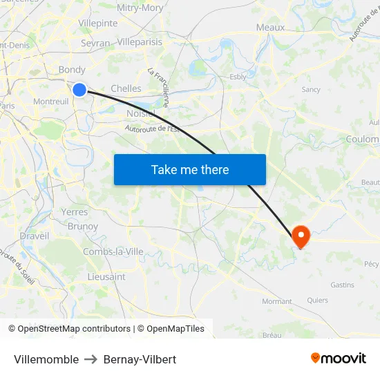 Villemomble to Bernay-Vilbert map