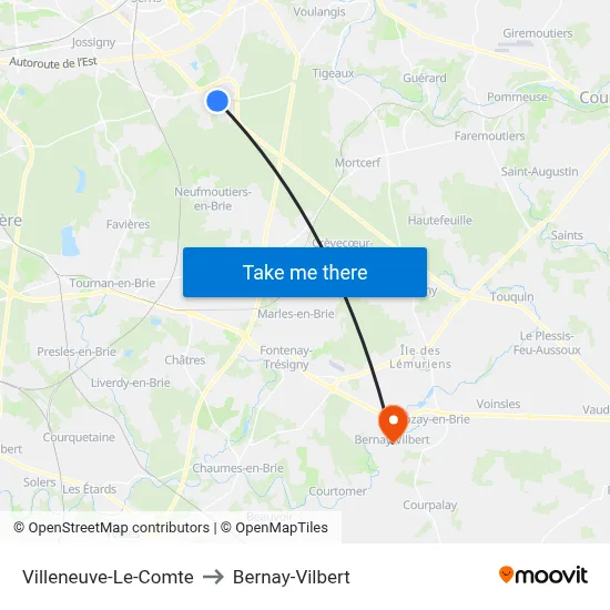 Villeneuve-Le-Comte to Bernay-Vilbert map