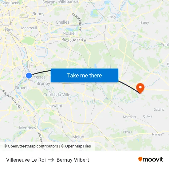 Villeneuve-Le-Roi to Bernay-Vilbert map