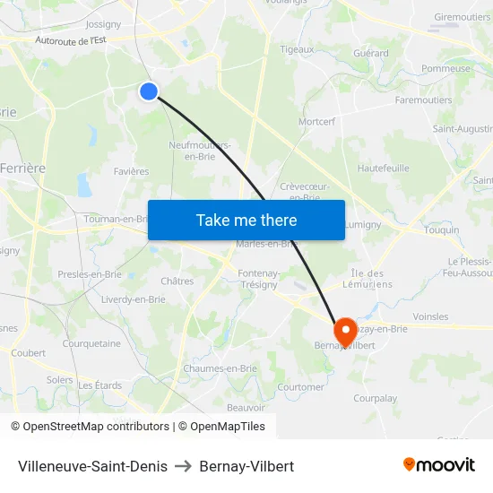 Villeneuve-Saint-Denis to Bernay-Vilbert map