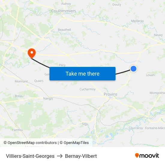 Villiers-Saint-Georges to Bernay-Vilbert map
