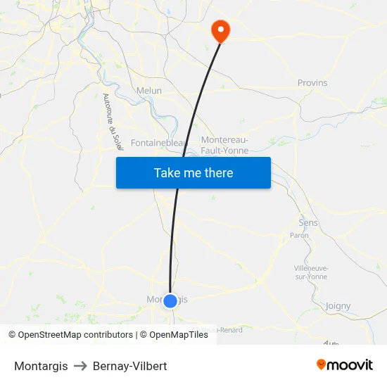Montargis to Bernay-Vilbert map