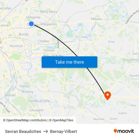 Sevran Beaudottes to Bernay-Vilbert map