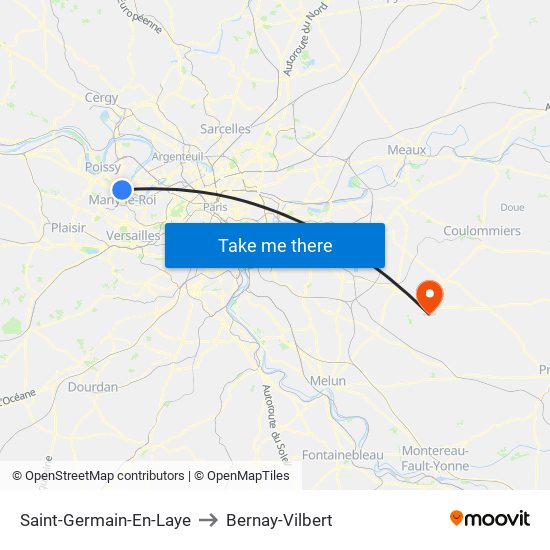 Saint-Germain-En-Laye to Bernay-Vilbert map