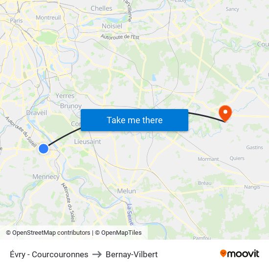 Évry - Courcouronnes to Bernay-Vilbert map
