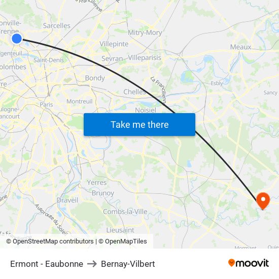 Ermont - Eaubonne to Bernay-Vilbert map