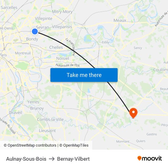 Aulnay-Sous-Bois to Bernay-Vilbert map