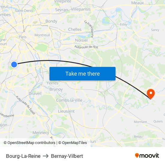 Bourg-La-Reine to Bernay-Vilbert map