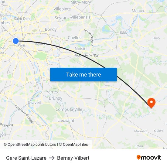 Gare Saint-Lazare to Bernay-Vilbert map