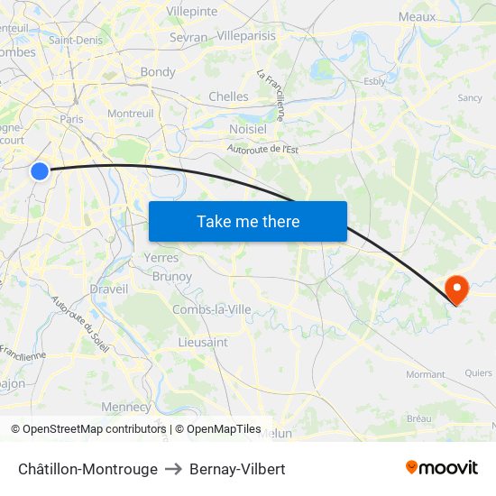 Châtillon-Montrouge to Bernay-Vilbert map