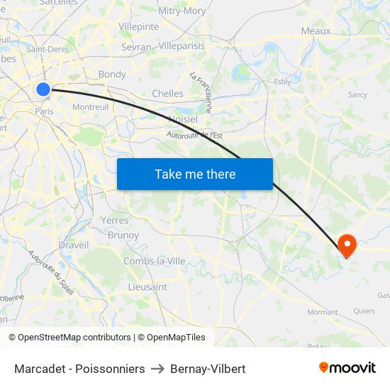 Marcadet - Poissonniers to Bernay-Vilbert map