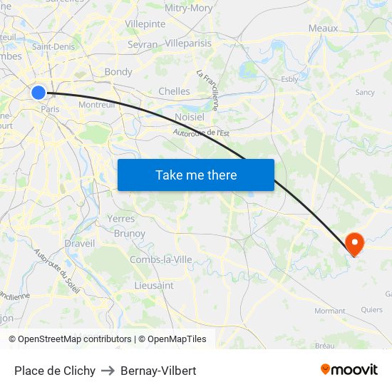 Place de Clichy to Bernay-Vilbert map