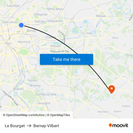 Le Bourget to Bernay-Vilbert map