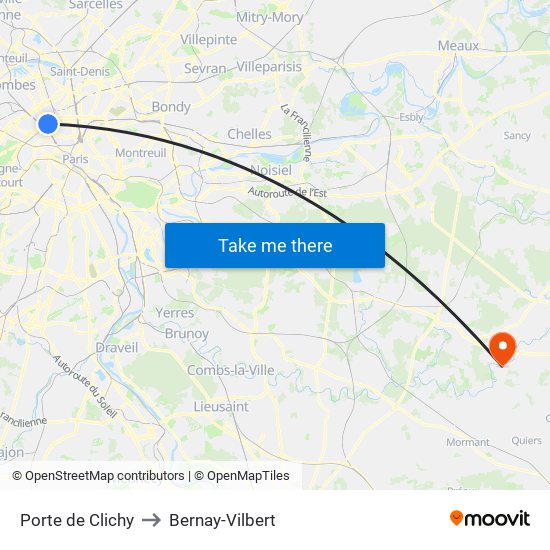 Porte de Clichy to Bernay-Vilbert map