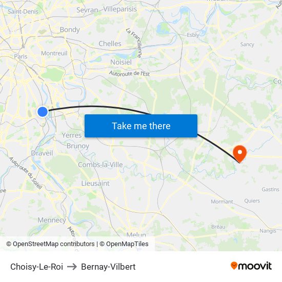 Choisy-Le-Roi to Bernay-Vilbert map