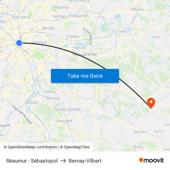 Réaumur - Sébastopol to Bernay-Vilbert map