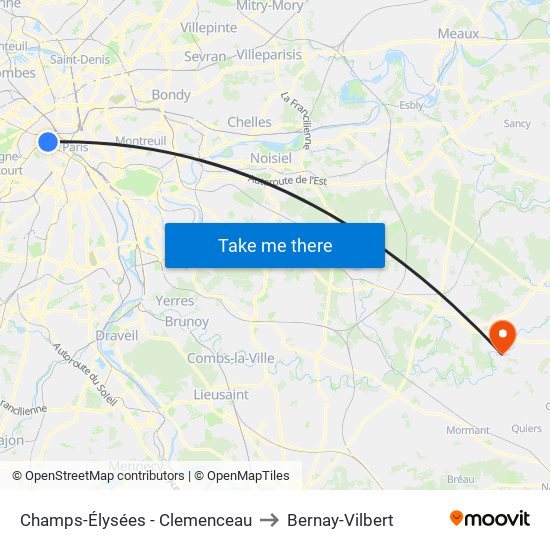 Champs-Élysées - Clemenceau to Bernay-Vilbert map