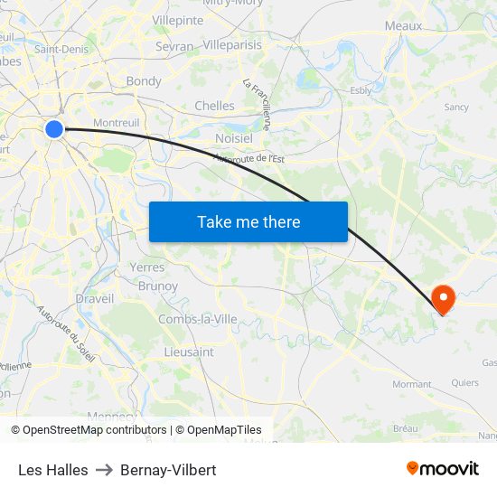 Les Halles to Bernay-Vilbert map