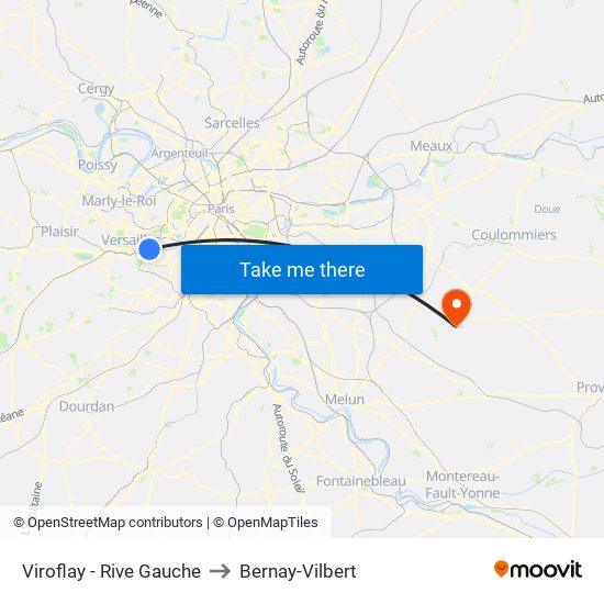 Viroflay - Rive Gauche to Bernay-Vilbert map