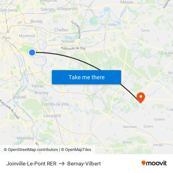 Joinville-Le-Pont RER to Bernay-Vilbert map