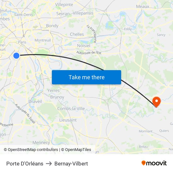 Porte D'Orléans to Bernay-Vilbert map