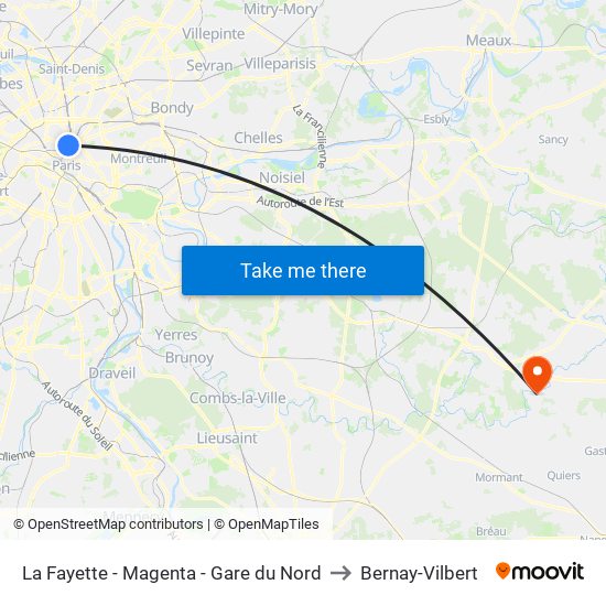 La Fayette - Magenta - Gare du Nord to Bernay-Vilbert map