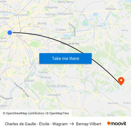 Charles de Gaulle - Étoile - Wagram to Bernay-Vilbert map