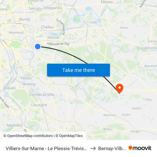 Villiers-Sur-Marne - Le Plessis-Trévise RER to Bernay-Vilbert map