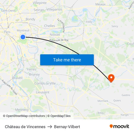 Château de Vincennes to Bernay-Vilbert map