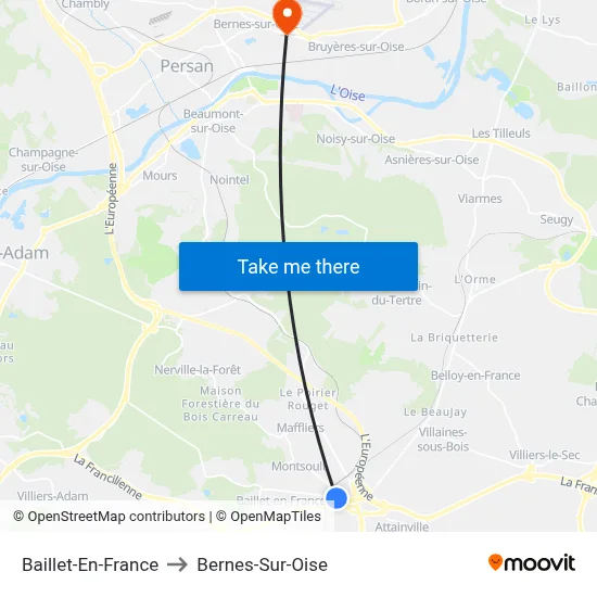 Baillet-En-France to Bernes-Sur-Oise map