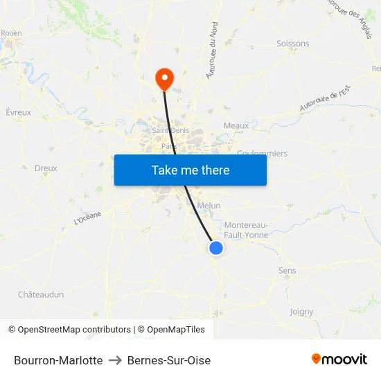 Bourron-Marlotte to Bernes-Sur-Oise map
