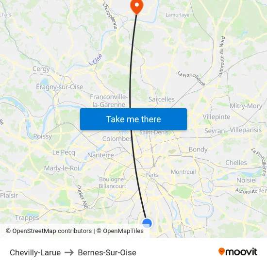 Chevilly-Larue to Bernes-Sur-Oise map