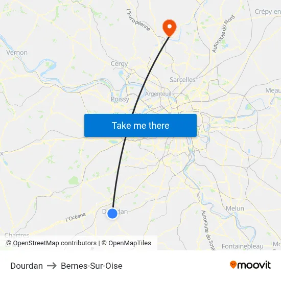 Dourdan to Bernes-Sur-Oise map