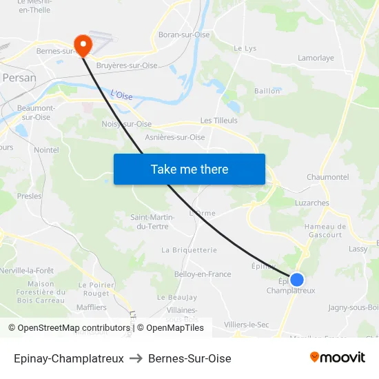 Epinay-Champlatreux to Bernes-Sur-Oise map