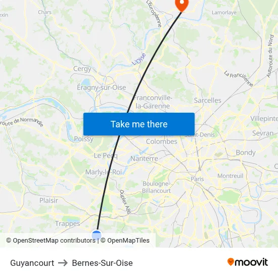 Guyancourt to Bernes-Sur-Oise map