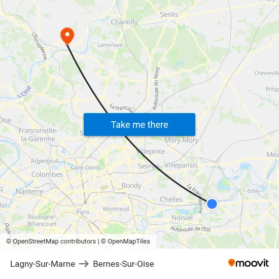 Lagny-Sur-Marne to Bernes-Sur-Oise map