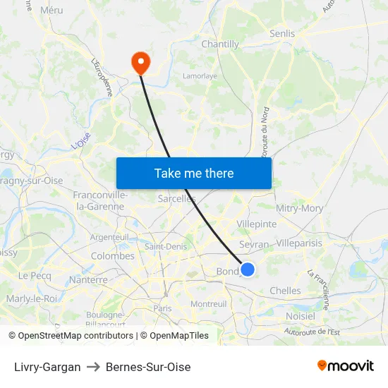 Livry-Gargan to Bernes-Sur-Oise map