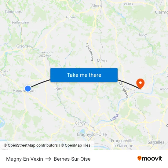 Magny-En-Vexin to Bernes-Sur-Oise map