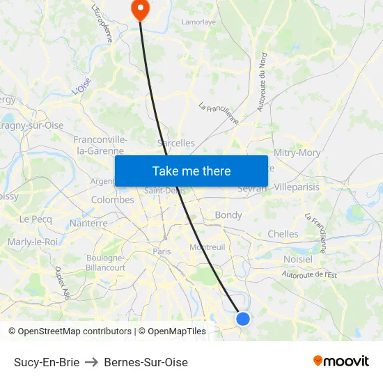 Sucy-En-Brie to Bernes-Sur-Oise map