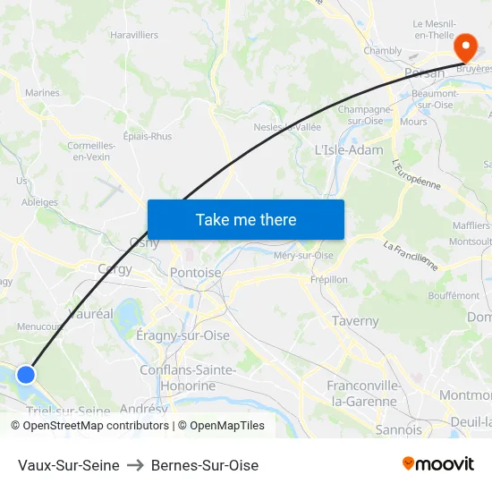 Vaux-Sur-Seine to Bernes-Sur-Oise map