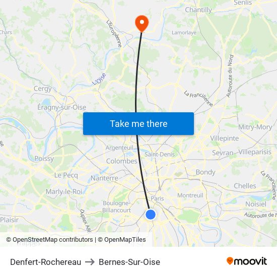 Denfert-Rochereau to Bernes-Sur-Oise map