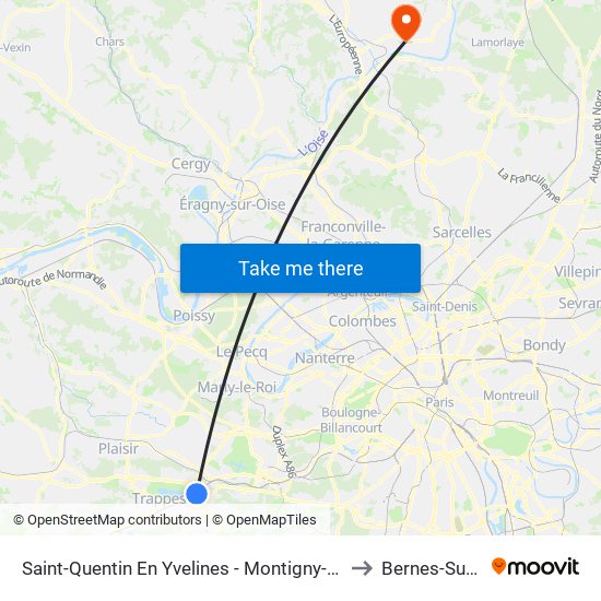 Saint-Quentin En Yvelines - Montigny-Le-Bretonneux to Bernes-Sur-Oise map