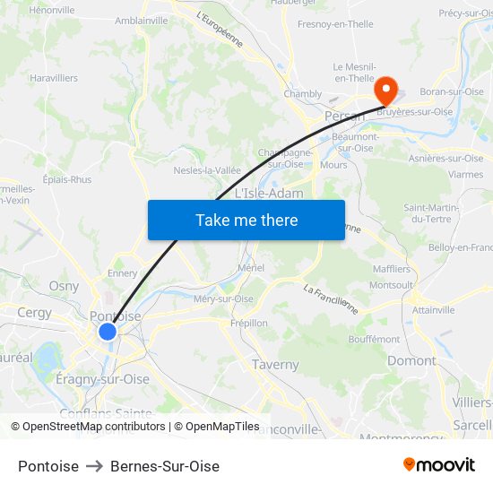 Pontoise to Bernes-Sur-Oise map
