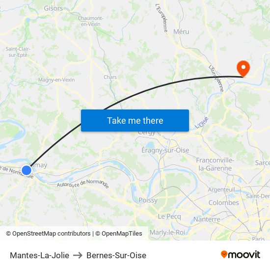Mantes-La-Jolie to Bernes-Sur-Oise map