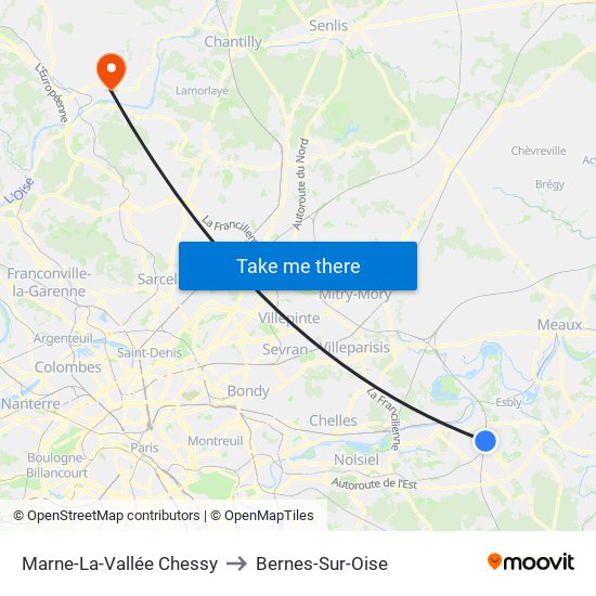 Marne-La-Vallée Chessy to Bernes-Sur-Oise map