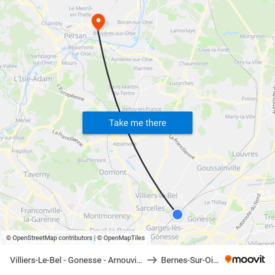 Villiers-Le-Bel - Gonesse - Arnouville to Bernes-Sur-Oise map