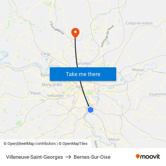 Villeneuve-Saint-Georges to Bernes-Sur-Oise map