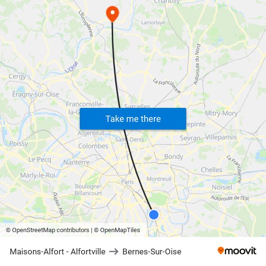 Maisons-Alfort - Alfortville to Bernes-Sur-Oise map