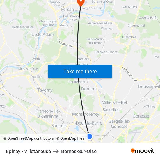 Épinay - Villetaneuse to Bernes-Sur-Oise map