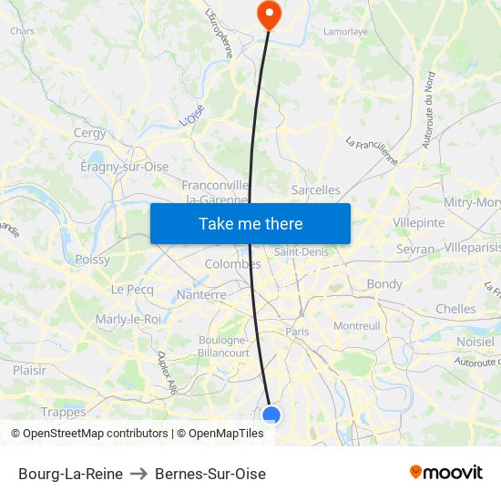 Bourg-La-Reine to Bernes-Sur-Oise map